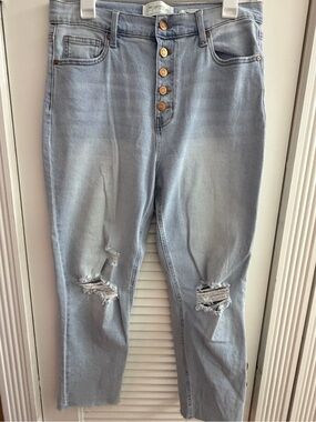 Celebrity Pink Light Blue Distressed Ankle Jeans with Button-Fly